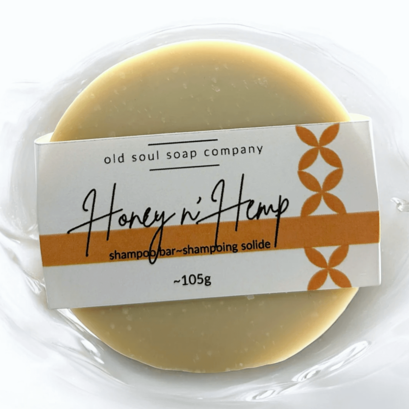 Honey n'Hemp shampoo bar by Old Soul Soap Company, natural hair care essential for campers and adventurers.