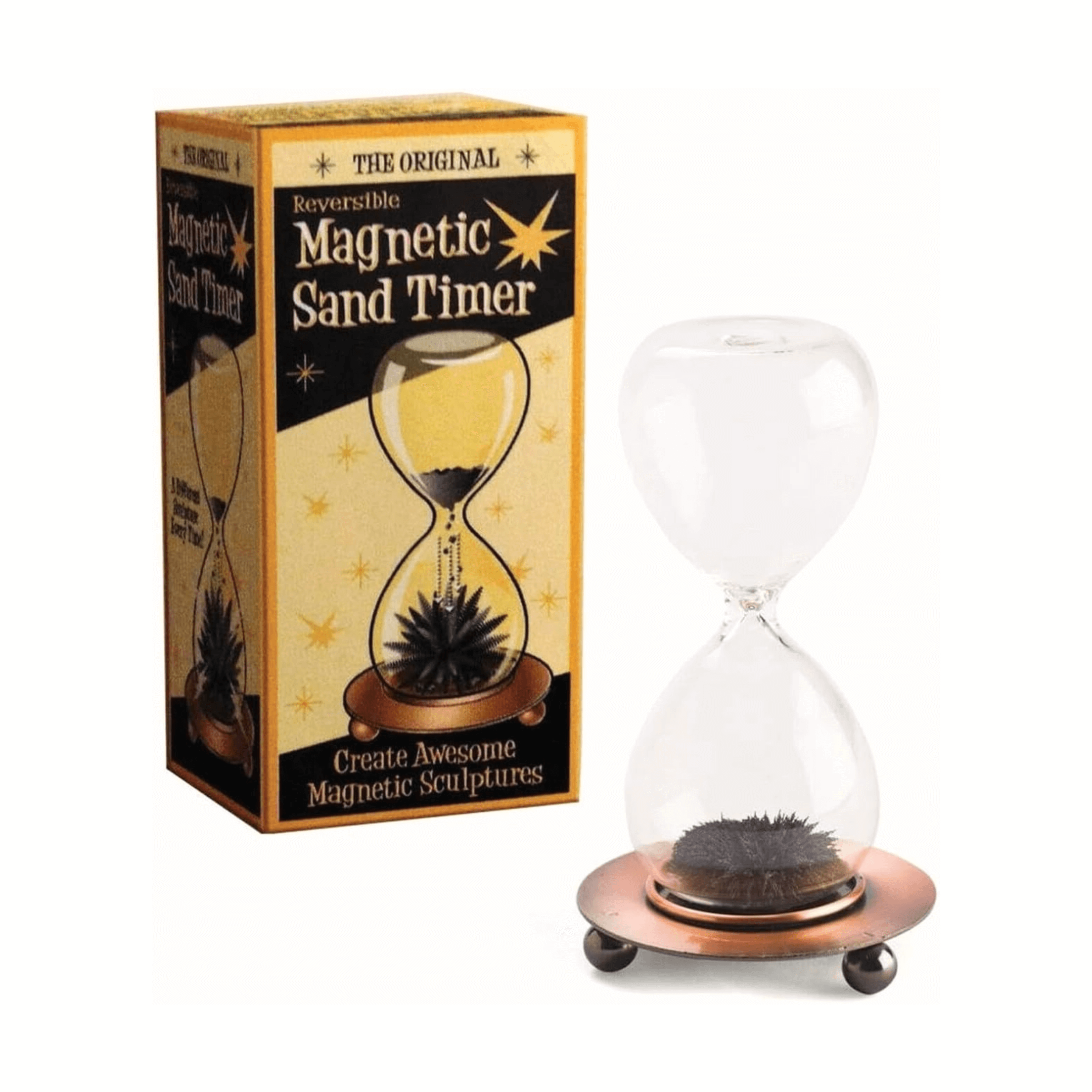 The Original Reversible Magnetic Sand Timer with box, creates magnetic sculptures as sand flows.