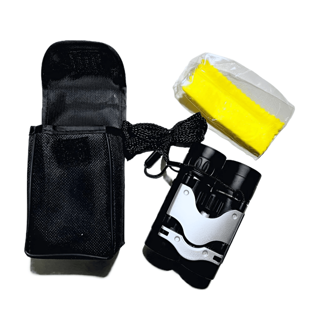 Pelaglass Compact Binoculars with carry case and cleaning cloth for lightweight outdoor adventures.