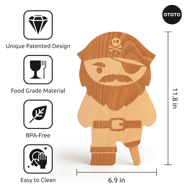 Pirate Cutting Board & Knife Set – Wooden Serving Board showcasing unique pirate design and features.