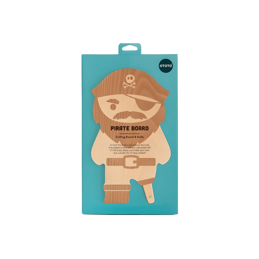 Pirate Cutting Board & Knife Set – Wooden Serving Board featuring a playful pirate design and magnetic knife slot.