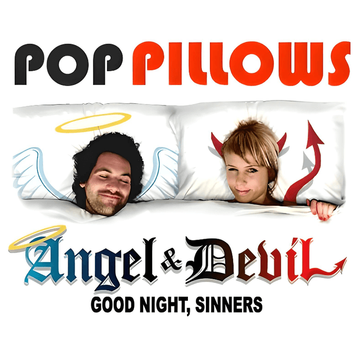 Pop Pillows Angel & Devil reversible pillowcase set featuring playful designs with angel and devil motifs.