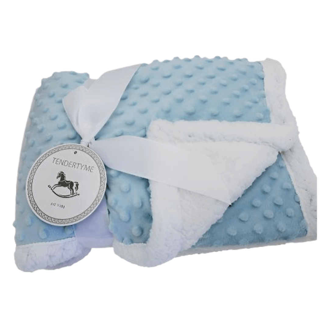Popcorn Sherpa Baby Blanket features a soft blue and white design, perfect for keeping your baby warm and cozy.