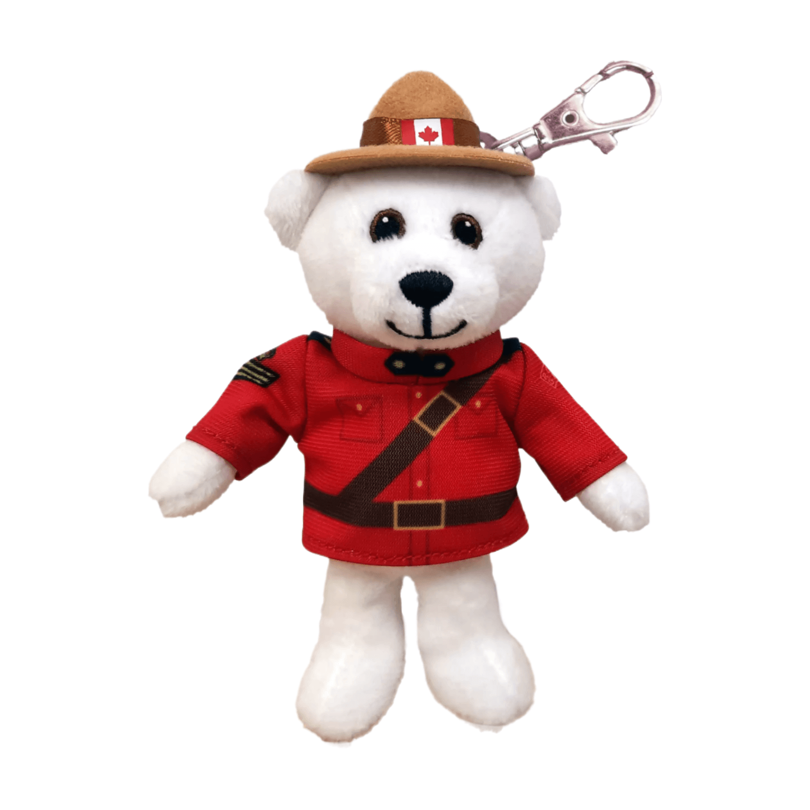 RCMP Polar Bear plush keychain with mountie uniform, perfect zipper pull for backpacks and keys, 13cm