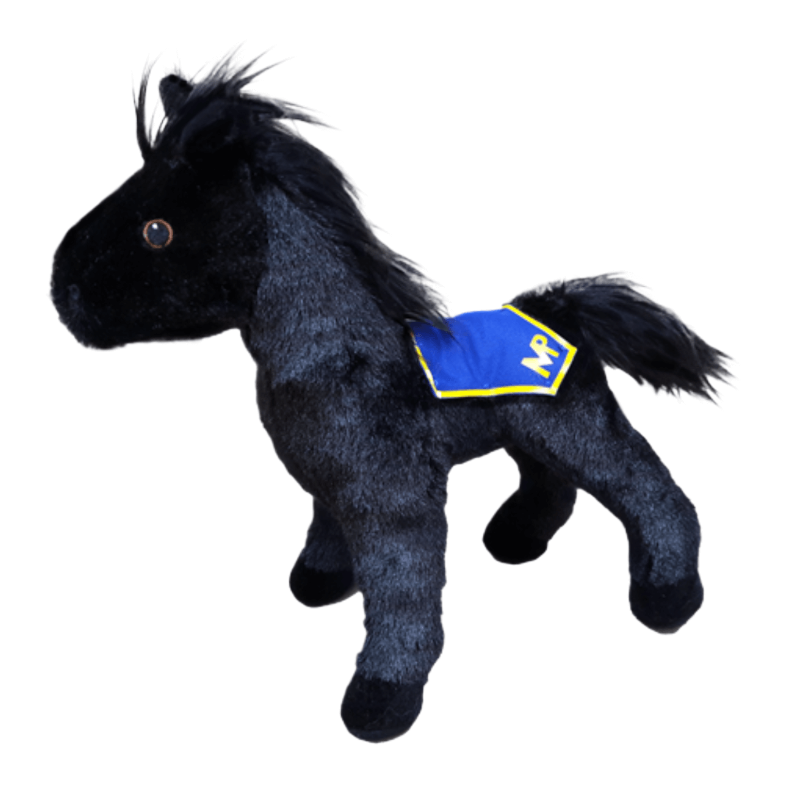 RCMP Standing Plush Horse in black with blue RCMP saddle blanket and soft plush mane and tail