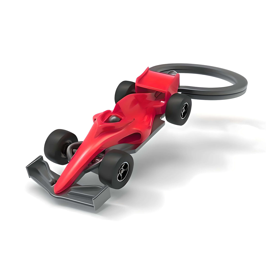 Red Car Keychain featuring a detailed red Formula racer model with rubber wheels.