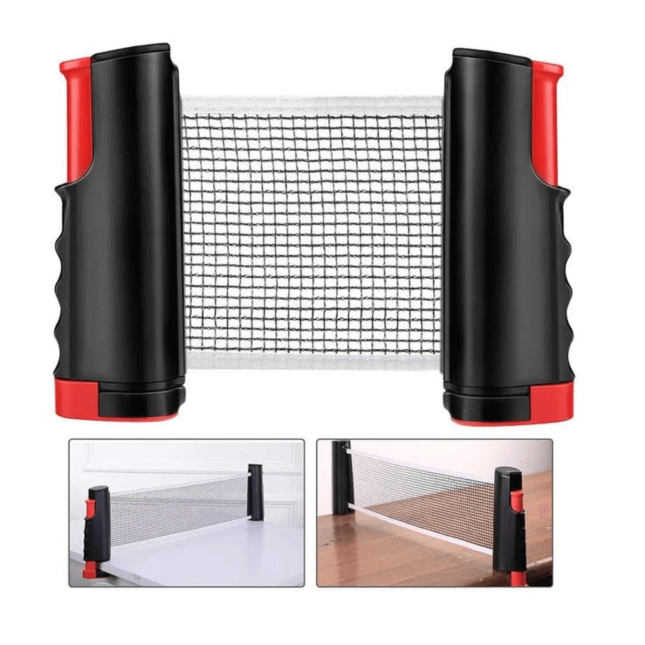 Retractable ping pong net set for tabletop play, perfect for home or travel.