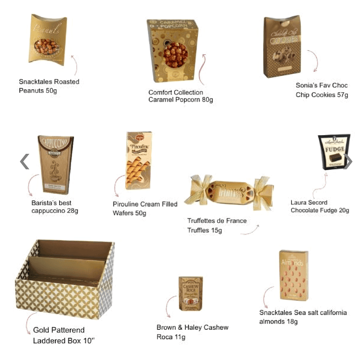 Snack & Go Gourmet Snack Gift Basket featuring various sweet and savory treats in a stylish presentation.