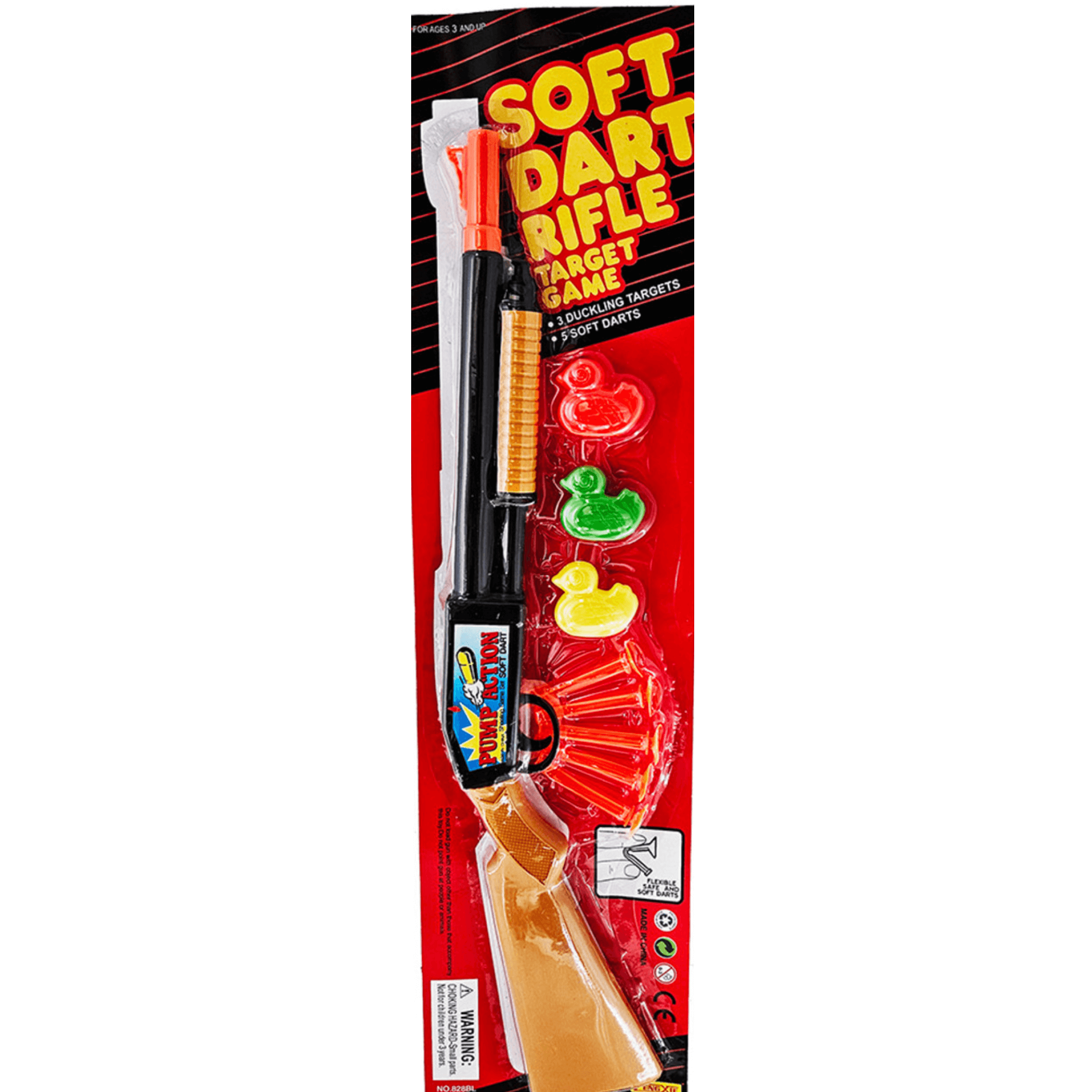 Soft Dart Rifle Target Game 19" package with pump-action rifle, soft darts, and duck targets for kids.