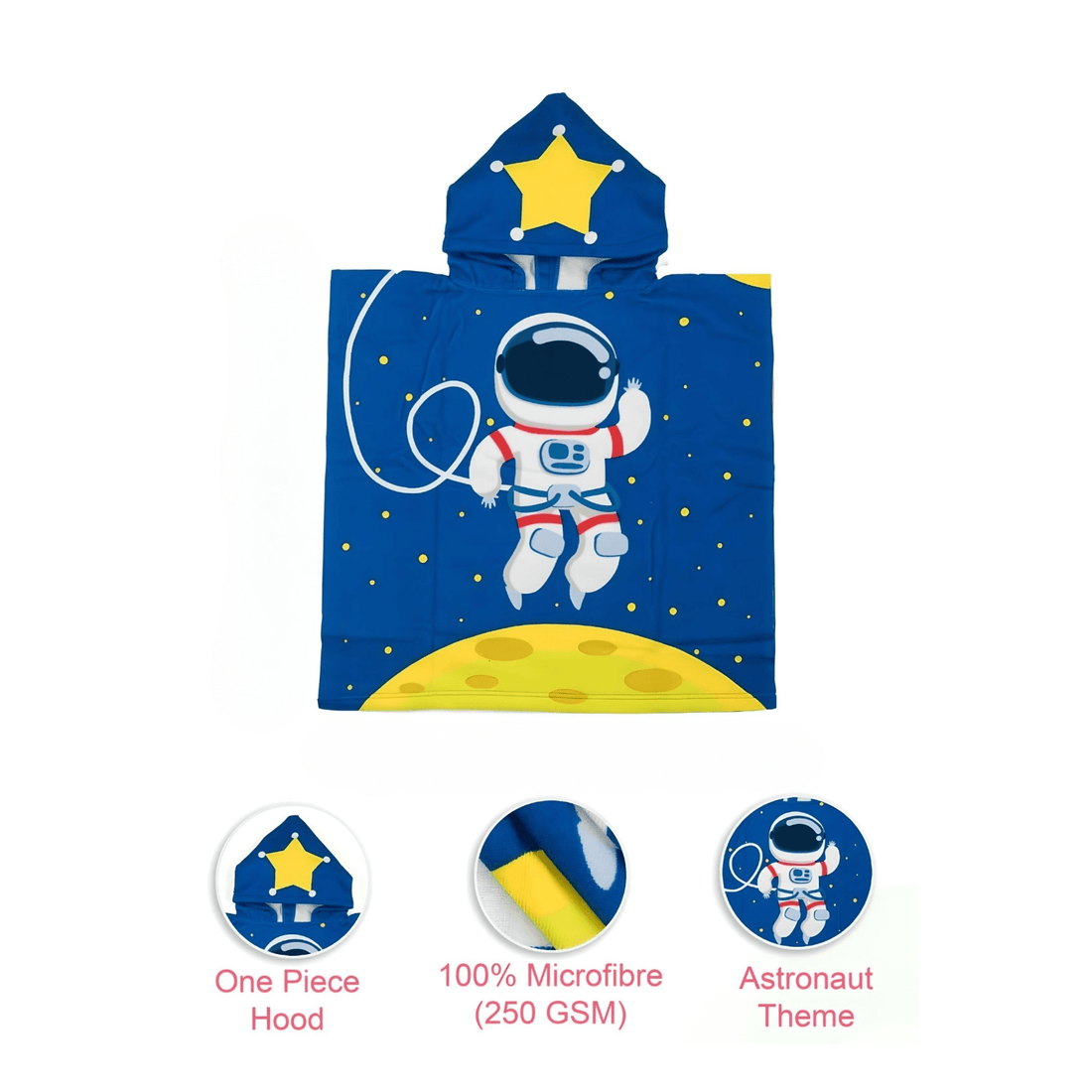 Space Kids Hooded Towel featuring an astronaut theme, perfect for post-bath adventures and cozy comfort.