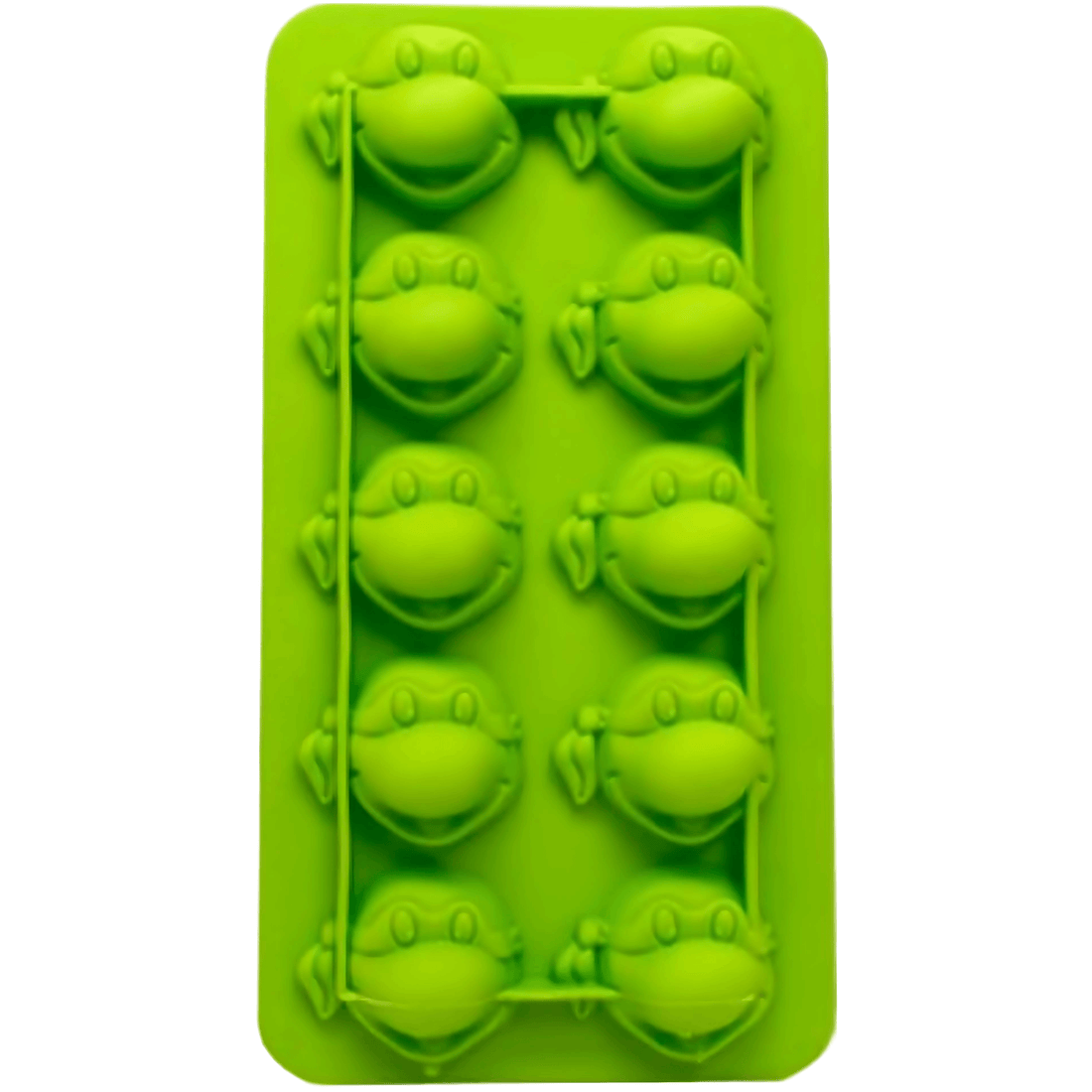 Teenage Mutant Ninja Turtles Silicone Mold showing green turtle face ice cube shapes.