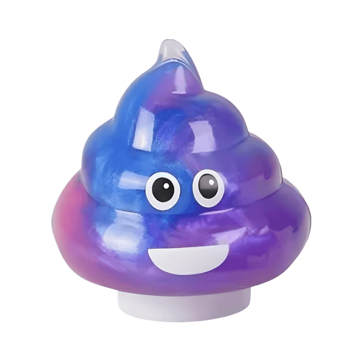 Unicorn Poop Glitter Slime Putty in a colorful poop-shaped container for kids' sensory play and party favors.