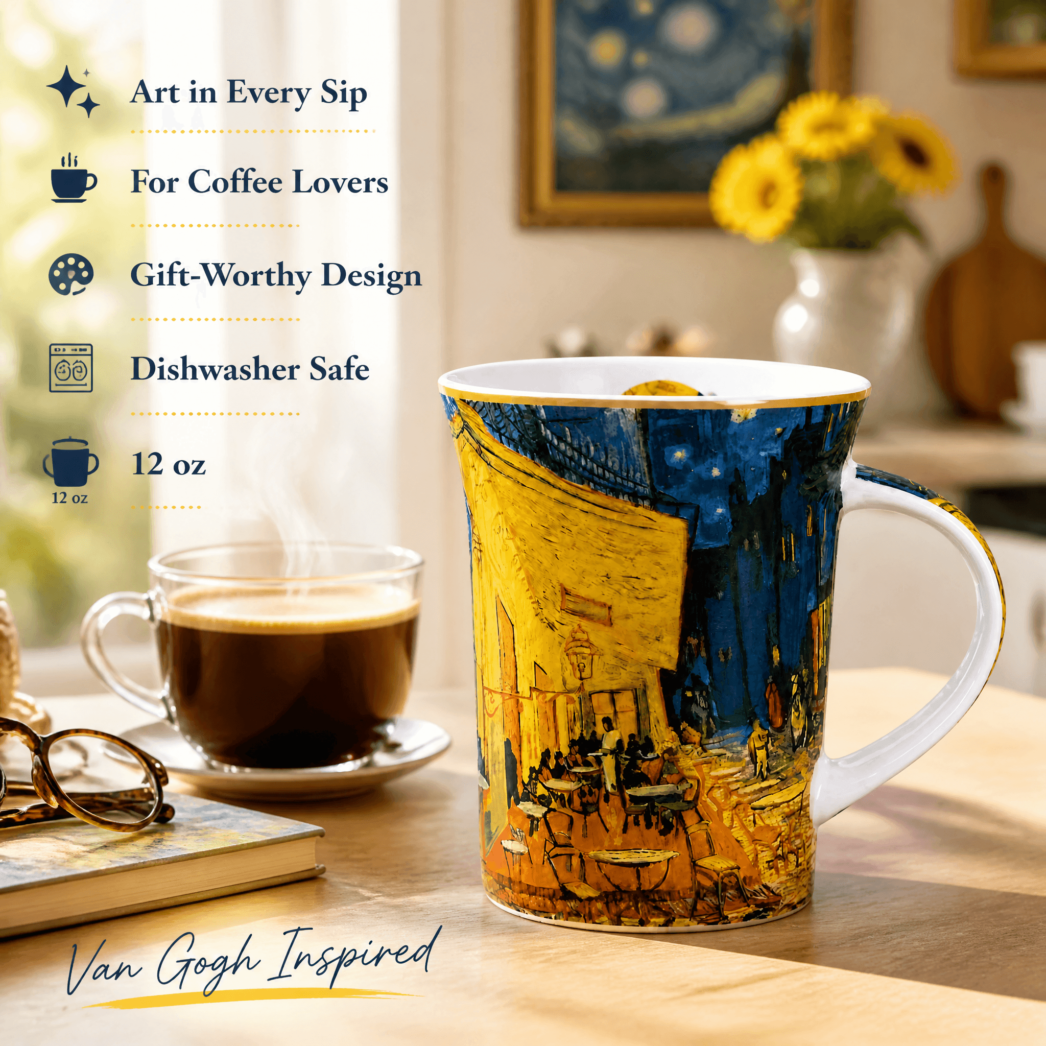Café Terrace at Night Mug 350 ML-Van Gogh featuring vibrant art design for coffee lovers.