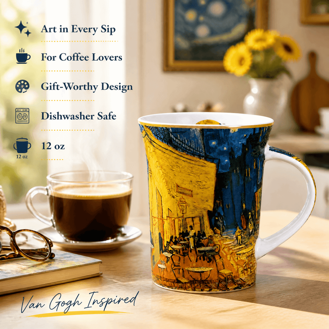 Café Terrace at Night Mug 350 ML-Van Gogh featuring vibrant art design for coffee lovers.