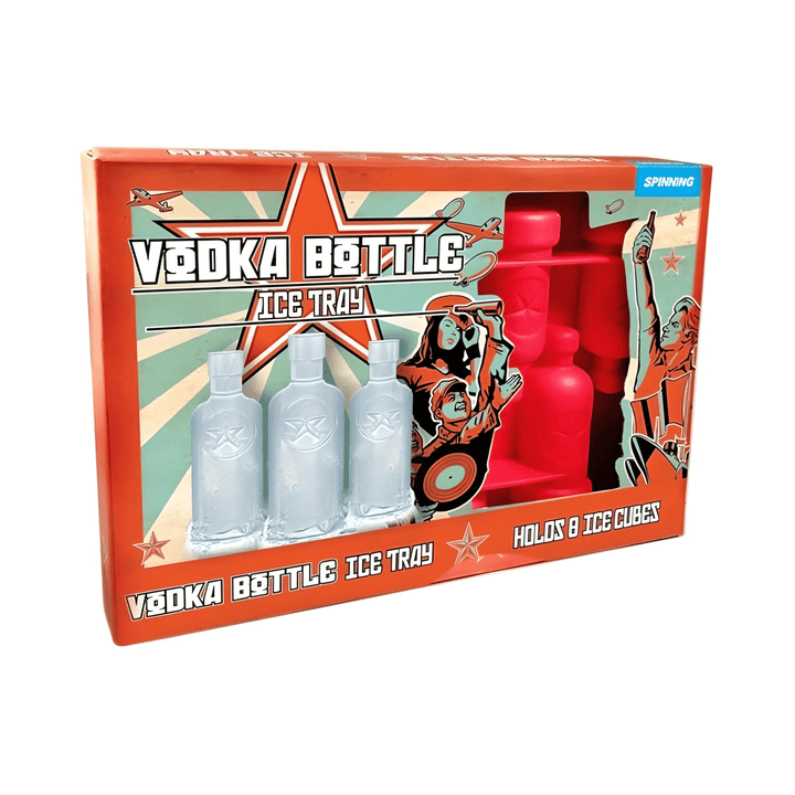 Vodka Bottle Ice Cube Tray packaging featuring the tray design and ice cube mold with vodka bottle shapes.