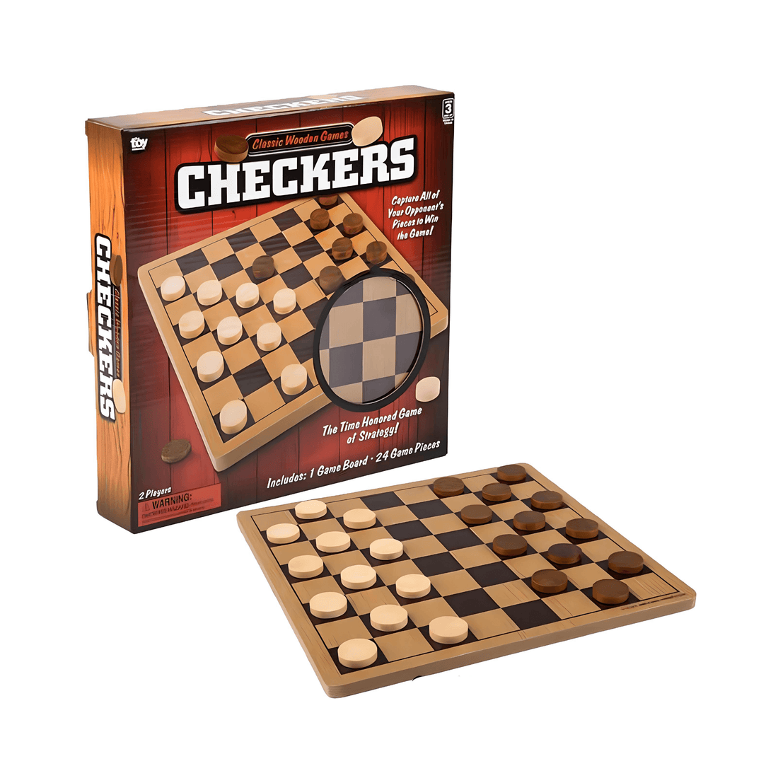 Wooden Checkers Set – 10" Travel Board Game with checker pieces and sturdy board for family fun.