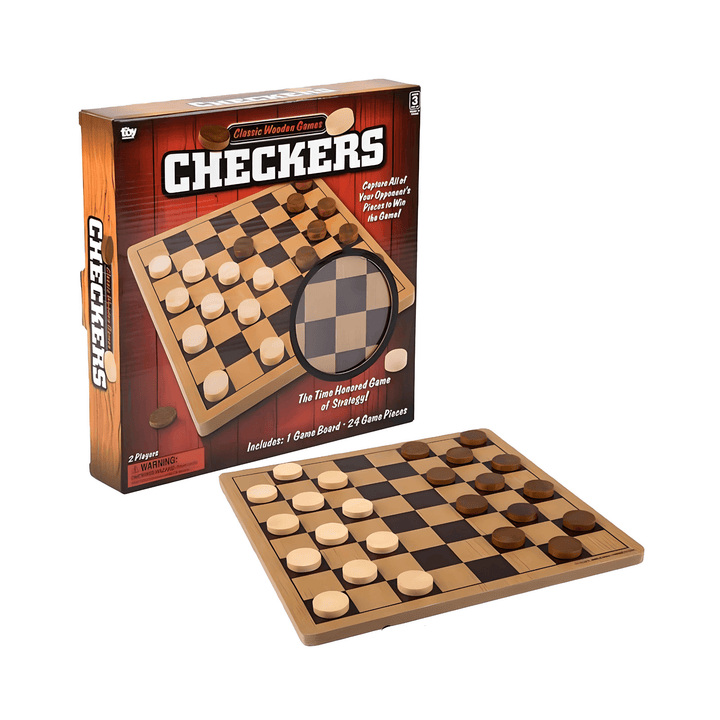 Wooden Checkers Set – 10" Travel Board Game with checker pieces and sturdy board for family fun.