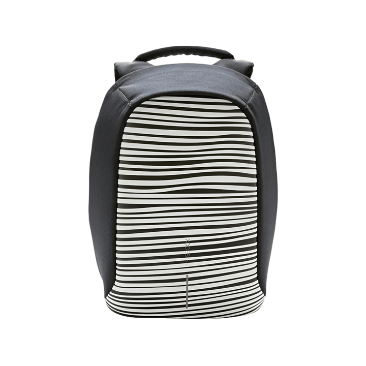 XD Design Bobby Compact Anti-Theft Backpack - Zebra with a stylish striped design for secure travel.