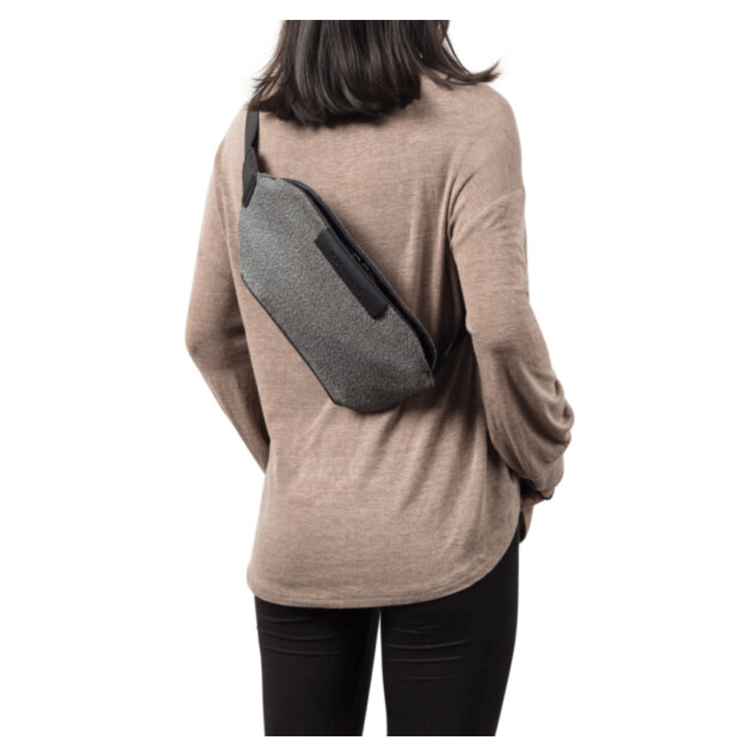 Woman wearing the XD Design Urban Bumbag Grey in a stylish crossbody style.