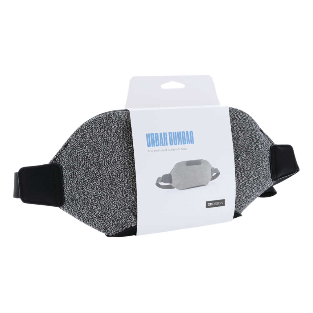 XD Design Urban Bumbag in grey, featuring anti-theft design and adjustable straps for secure and stylish carrying.